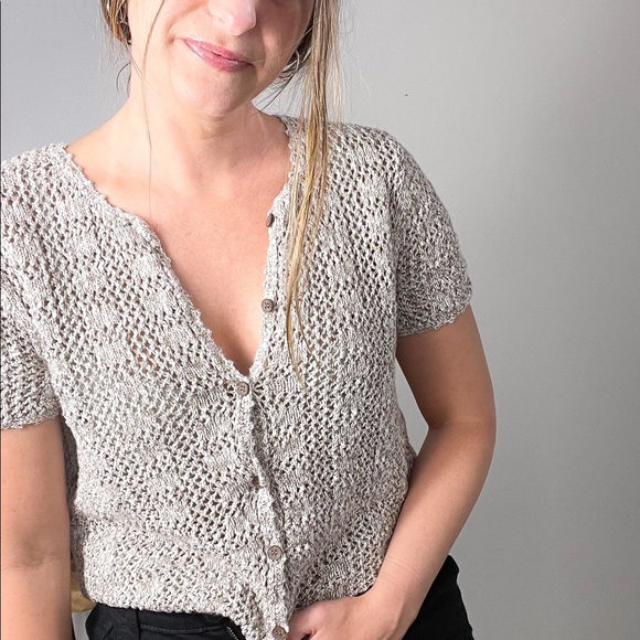 Neutral crochet button up top - Picture 2 of 4